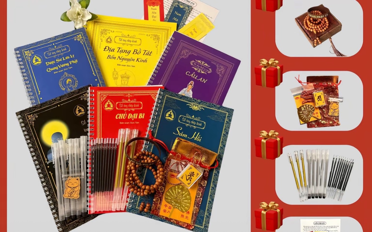 Bộ 6 Sổ Chép Kinh In Mờ Kèm Đầy Đủ Phụ Kiện
